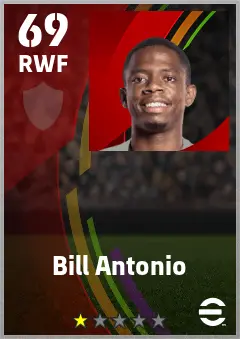 Bill Antonio eFootball 2026 player card — 69 OVR RWF