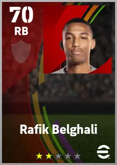 Rafik Belghali eFootball 2026 player card — 70 OVR RB