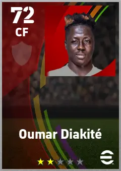 Oumar Diakite eFootball 2026 player card — 72 OVR CF