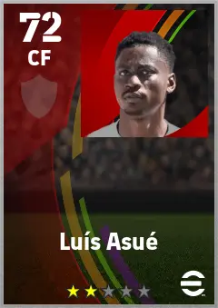 Luis Asue eFootball 2026 player card — 72 OVR CF