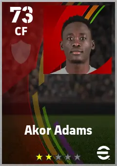 Akor Adams eFootball 2026 player card — 73 OVR CF