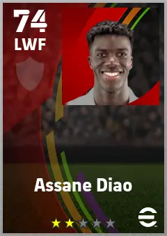 Assane Diao eFootball 2026 player card — 74 OVR LWF