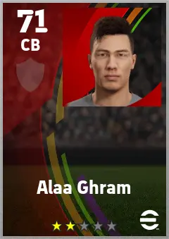 Alaa Ghram eFootball 2026 player card — 71 OVR CB
