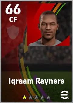 Iqraam Rayners eFootball 2026 player card — 66 OVR CF