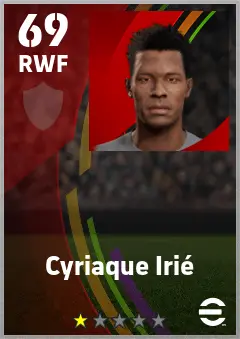 Cyriaque Irie eFootball 2026 player card — 69 OVR RWF