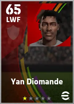 Yan Diomande eFootball 2026 player card — 65 OVR LWF