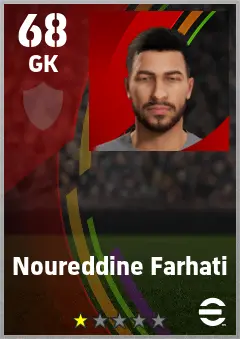 Noureddine Farhati eFootball 2026 player card — 68 OVR GK