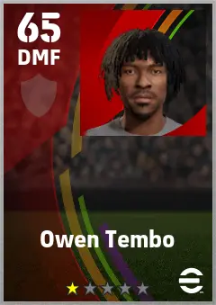 Owen Tembo eFootball 2026 player card — 65 OVR DMF