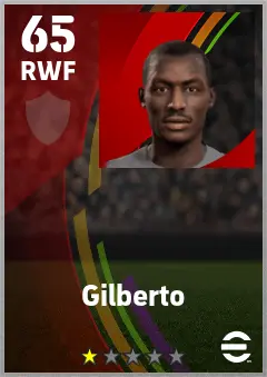 Gilberto eFootball 2026 player card — 65 OVR RWF