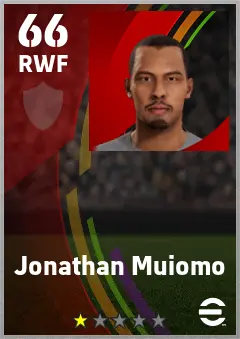 Jonathan Muiomo eFootball 2026 player card — 66 OVR RWF