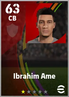 Ibrahim Ame eFootball 2026 player card — 63 OVR CB
