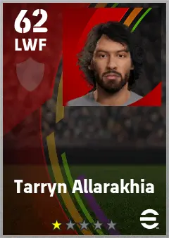 Tarryn Allarakhia eFootball 2026 player card — 62 OVR LWF