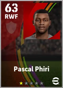 Pascal Phiri eFootball 2026 player card — 63 OVR RWF