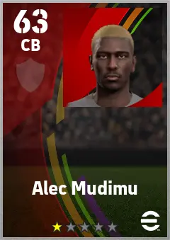 Alec Mudimu eFootball 2026 player card — 63 OVR CB