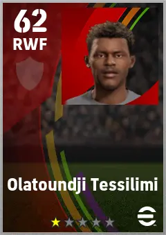 Olatoundji Tessilimi eFootball 2026 player card — 62 OVR RWF