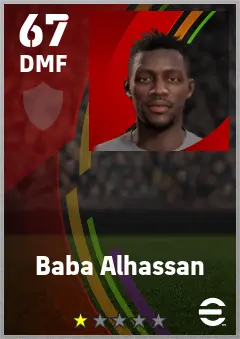 Baba Alhassan eFootball 2026 player card — 67 OVR DMF