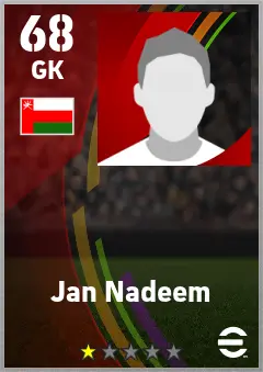 Jan Nadeem eFootball 2026 player card — 68 OVR GK
