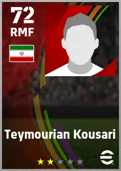 Teymourian Kousari eFootball 2026 player card — 72 OVR RMF