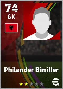 Philander Bimiller eFootball 2026 player card — 74 OVR GK