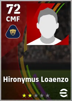 Hironymus Loaenzo eFootball 2026 player card — 72 OVR CMF
