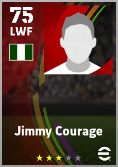 Jimmy Courage eFootball 2026 player card — 75 OVR LWF
