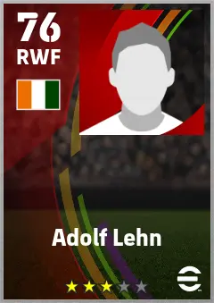 Adolf Lehn eFootball 2026 player card — 76 OVR RWF