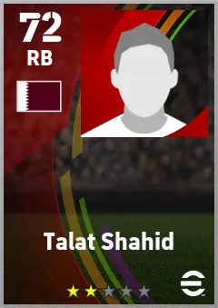 Talat Shahid eFootball 2026 player card — 72 OVR RB