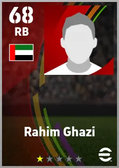 Rahim Ghazi eFootball 2026 player card — 68 OVR RB