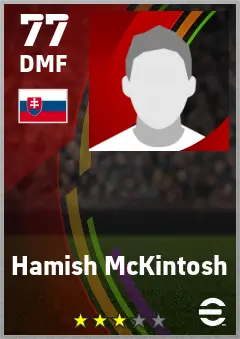 Hamish McKintosh eFootball 2026 player card — 77 OVR DMF