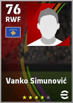 Vanko Simunovic eFootball 2026 player card — 76 OVR RWF