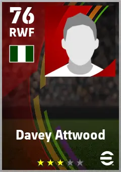Davey Attwood eFootball 2026 player card — 76 OVR RWF