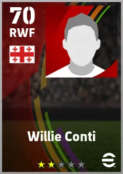 Willie Conti eFootball 2026 player card — 70 OVR RWF