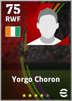 Yorgo Choron eFootball 2026 player card — 75 OVR RWF
