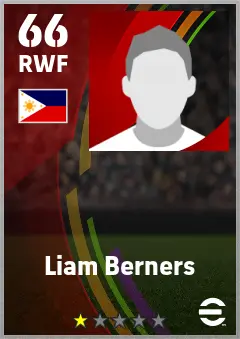 Liam Berners eFootball 2026 player card — 66 OVR RWF