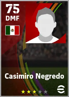 Casimiro Negredo eFootball 2026 player card — 75 OVR DMF