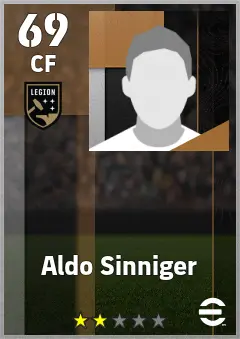 Aldo Sinniger eFootball 2026 player card — 69 OVR CF