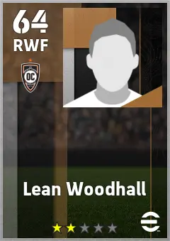 Lean Woodhall eFootball 2026 player card — 64 OVR RWF