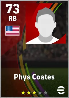 Phys Coates eFootball 2026 player card — 73 OVR RB
