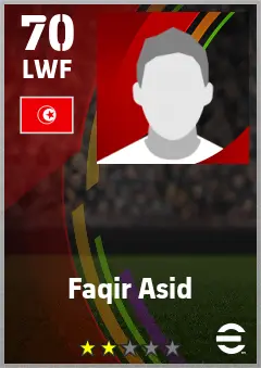 Faqir Asid eFootball 2026 player card — 70 OVR LWF