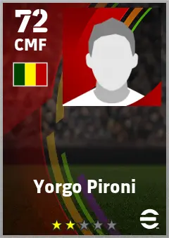 Yorgo Pironi eFootball 2026 player card — 74 OVR CMF