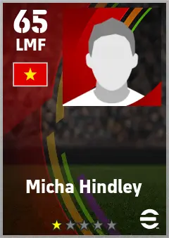 Micha Hindley eFootball 2026 player card — 65 OVR LMF
