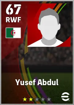Yusef Abdul eFootball 2026 player card — 67 OVR RWF