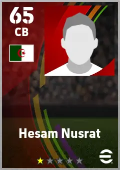 Hesam Nusrat eFootball 2026 player card — 65 OVR CB