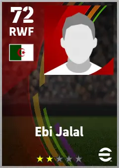 Ebi Jalal eFootball 2026 player card — 72 OVR RWF