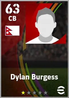 Dylan Burgess eFootball 2026 player card — 63 OVR CB