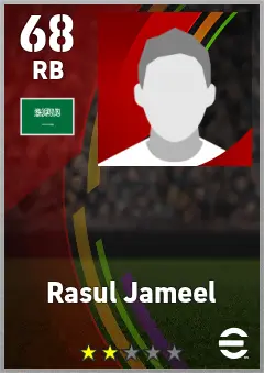 Rasul Jameel eFootball 2026 player card — 68 OVR RB