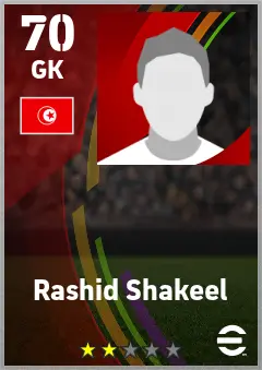 Rashid Shakeel eFootball 2026 player card — 70 OVR GK