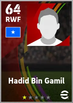 Hadid Bin Gamil eFootball 2026 player card — 64 OVR RWF