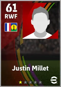 Justin Millet eFootball 2026 player card — 61 OVR RWF