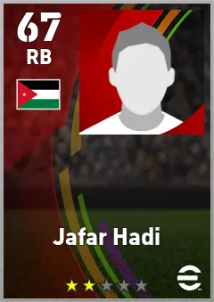 Jafar Hadi eFootball 2026 player card — 67 OVR RB